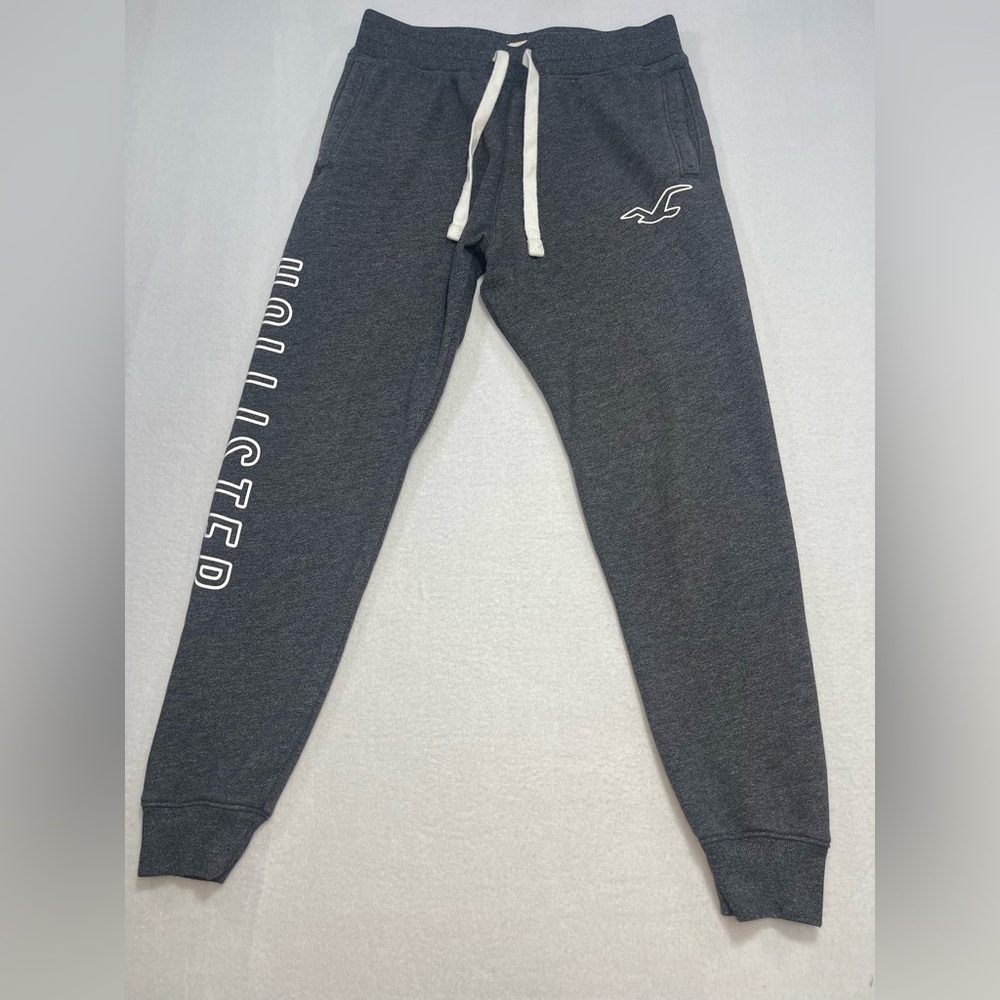 Hollister Jogger Sweatpants Gray Logo Drawstring XS Slim Fit